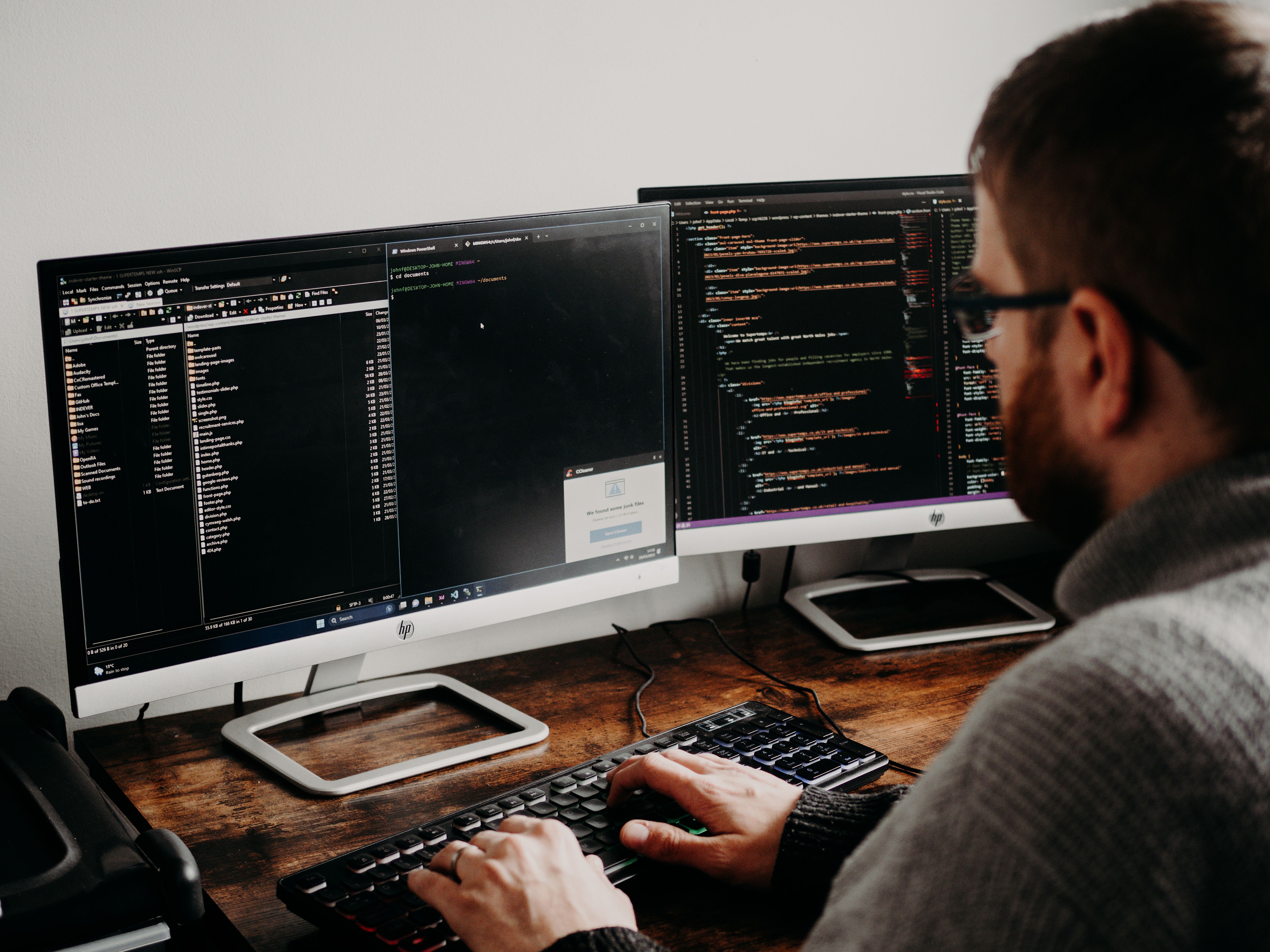 Developer coding at workstation